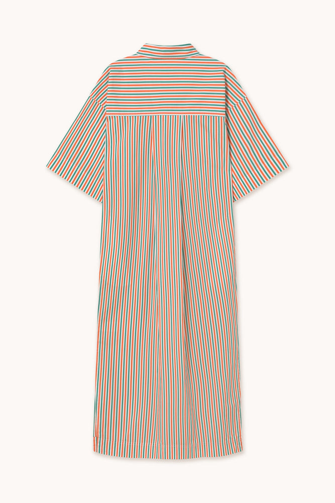 THE TINY BIG SISTER Striped shirt dress - Emerald/Orange-red