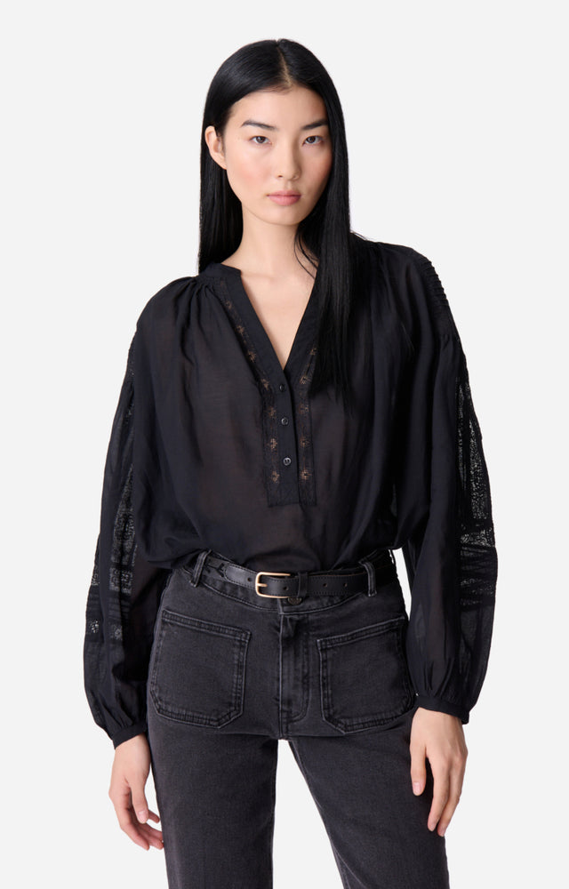 Vanessa Bruno Nipoa Blouse Black - With pleat detail and inlaid lace