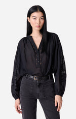 Vanessa Bruno Nipoa Blouse Black - With pleat detail and inlaid lace