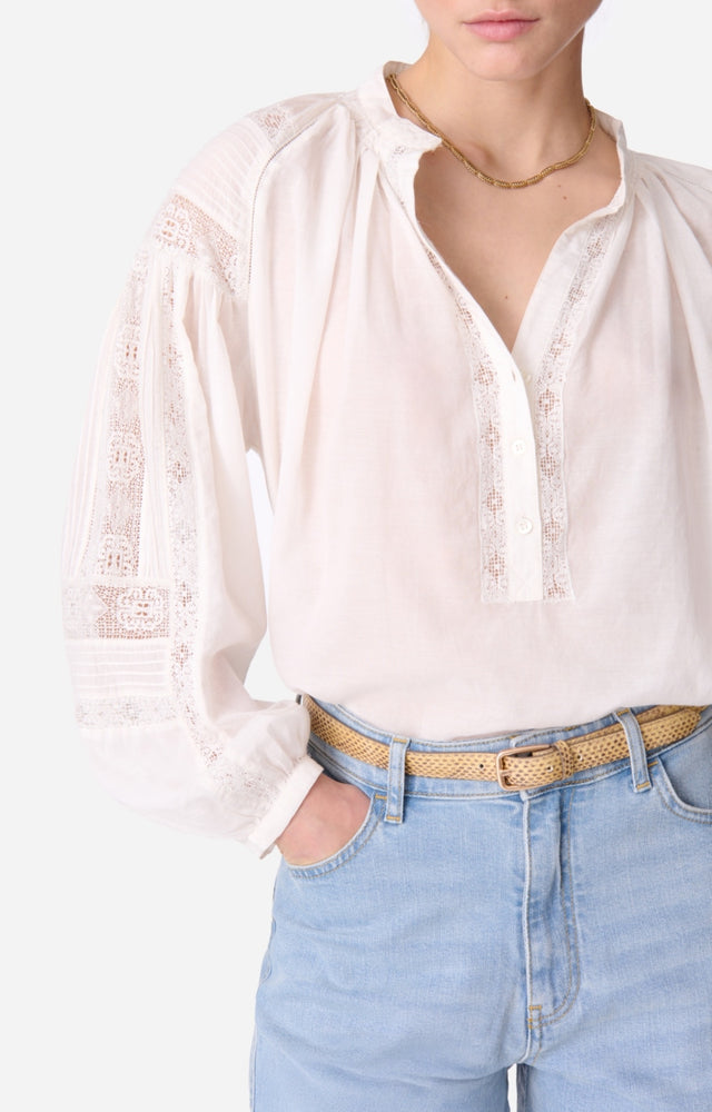 Vanessa Bruno Nipoa Blouse White - With pleat detail and inlaid lace