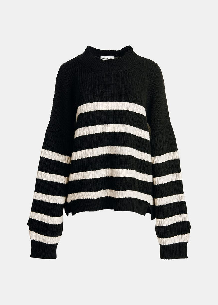 ESSENTIEL Black and white striped oversized knit sweater