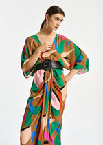 ESSENTIEL Camel kimono dress with graphic print