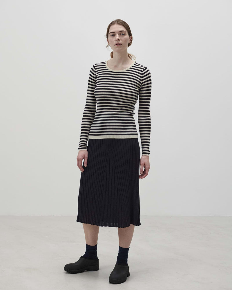 FUB Thin Rib Blouse, ecru/dark navy