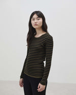 FUB Thin Rib Blouse, forest/black