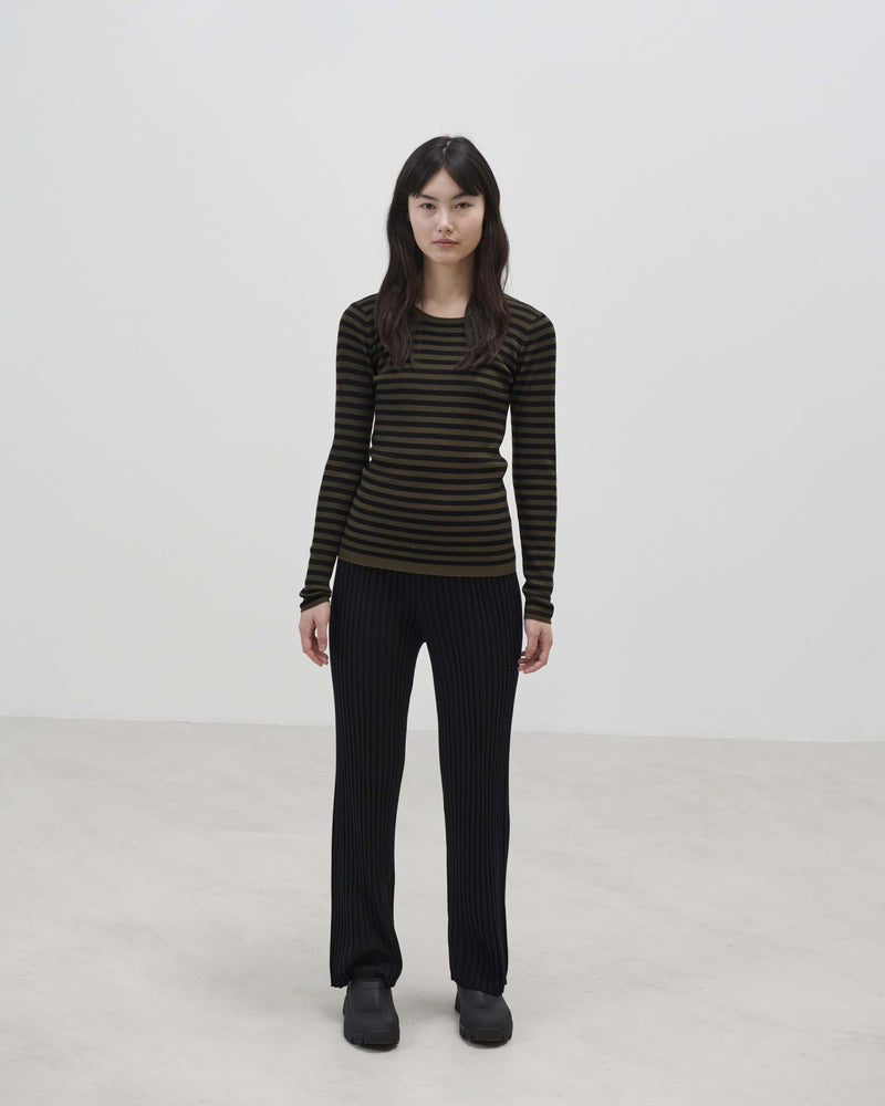 FUB Thin Rib Blouse, forest/black